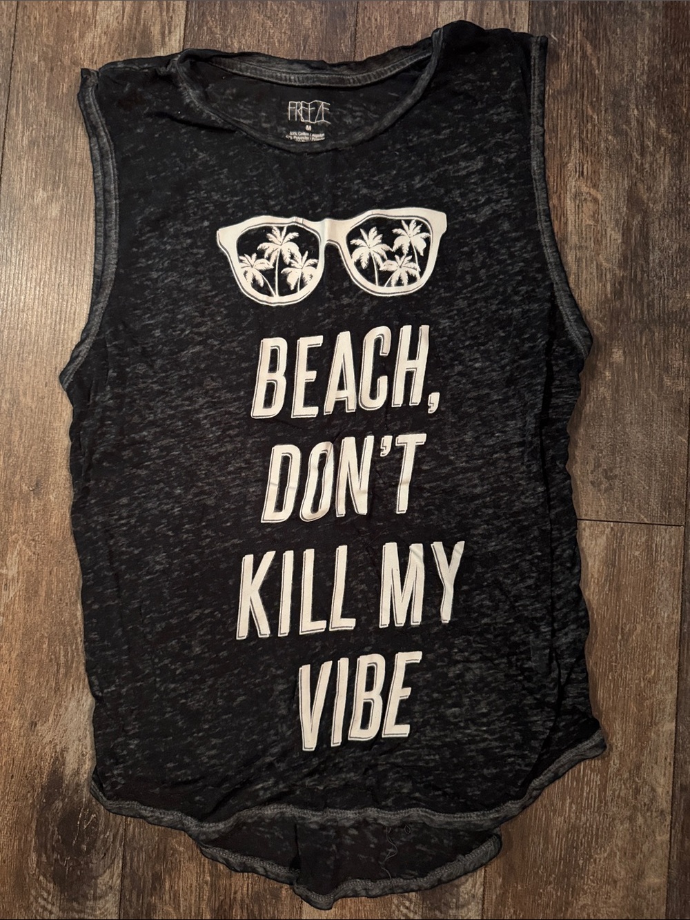 Freeze Black Graphic Tank Top "Beach, Don't Kill My Vibe"